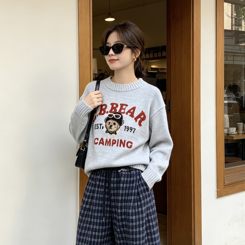 British Teddy Bear ● Boutique Children's Clothing Autumn/Winter American-Style Camping Bear Sweater with Wool G6Ww05