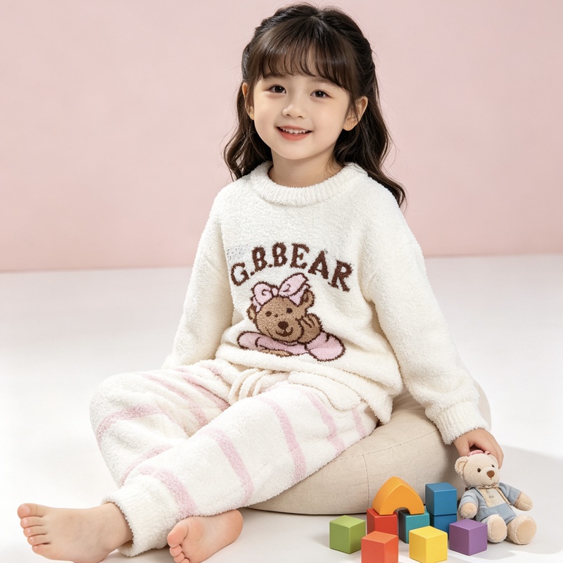 British Teddy Bear ● Boutique Children's Clothing Autumn/Winter Soft and Skin-Friendly Half-Velvet Loungewear Set G6Wq01