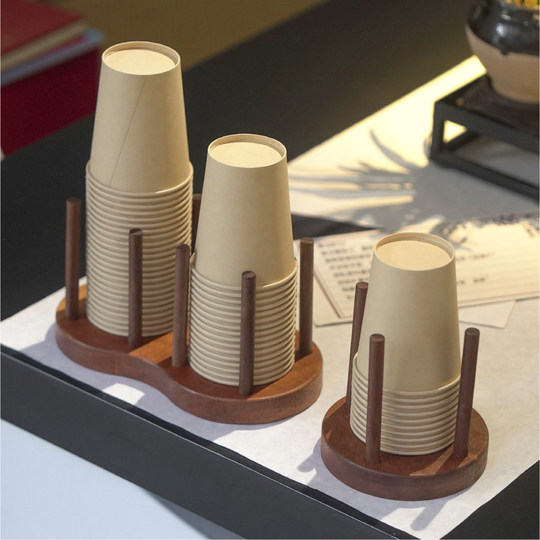 Solid wood disposable cup holder, office high-end paper cup storage rack, milk tea shop cup taker, water cup storage rack