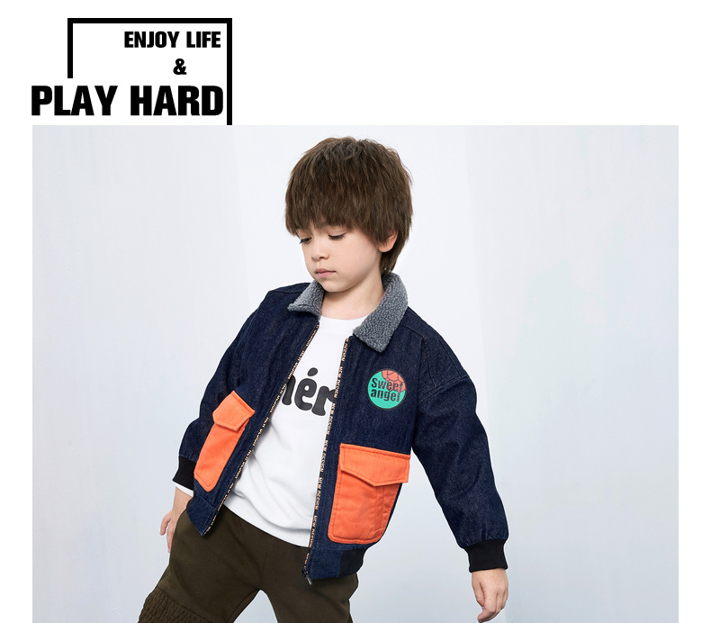Cậu bé Batibati của Barabala cộng với áo khoác denim nhung dày để giữ ấm cho mùa đông 2018 mới áo phao lông vũ trẻ em