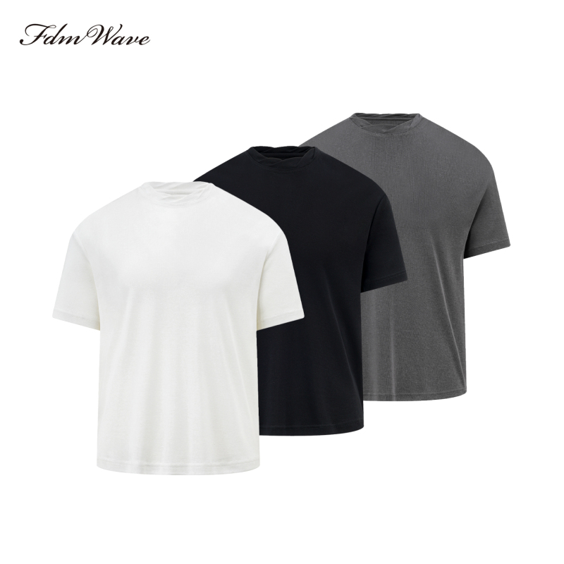 Fdm'Wave' Hemp Blend Chain Collar Short Sleeve 210g High Elasticity Breathable/Boxy Cut/Skin-Friendly Anti-Wrinkle Fdm'Wave' Hemp Blend Chain Collar Short Sleeve 210g High Elasticity Breathable/Boxy Cut/Skin-Friendly Anti-Wrinkle