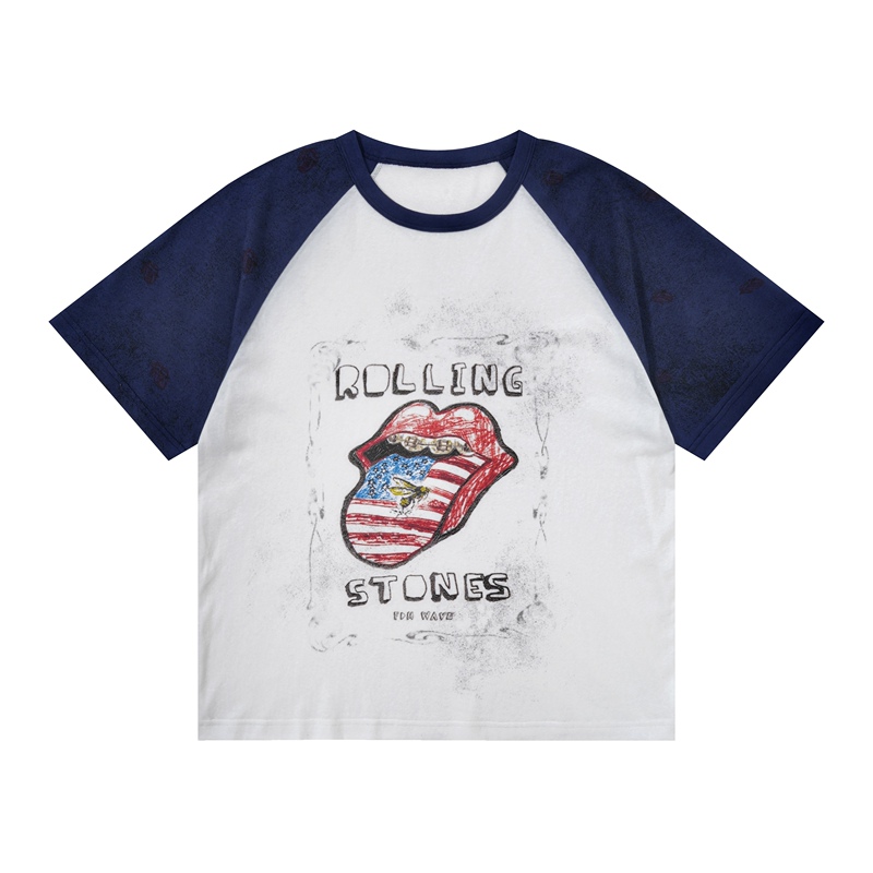 Fdm'Wave' Rolling Stones Printed Short-Sleeve Shirt with Full Print Gradient/Lightweight Raglan Sleeves Fdm'Wave' Rolling Stones Printed Short-Sleeve Shirt with Full Print Gradient/Lightweight Raglan Sleeves
