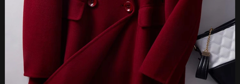 Màu đỏ rượu vang đôi áo len cashmere nữ len 2019 mới cỡ lớn lỏng dài phần chống áo - Accentuated eo áo