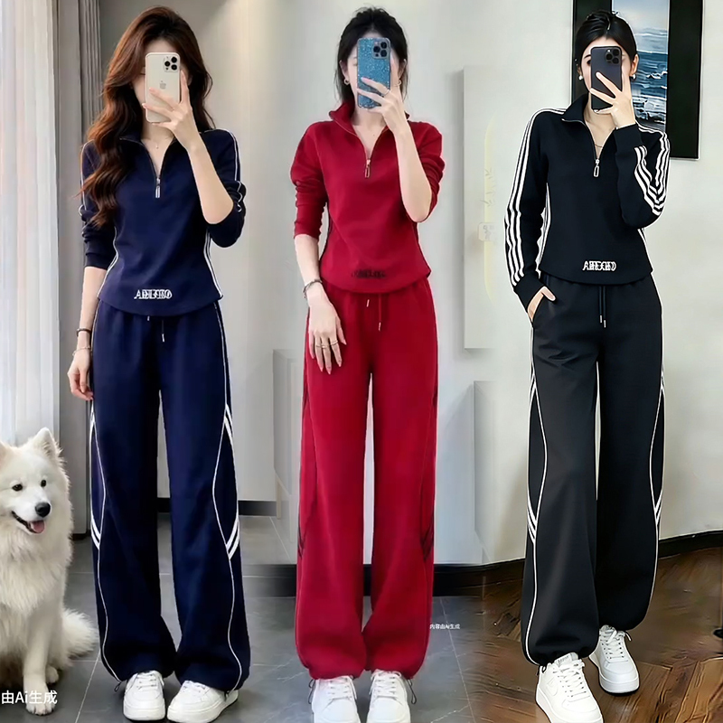 Casual Sports Suit for Women 2026 Autumn New Stylish Slim-Fit Stand-Up Collar Sweatshirt Top Wide-Leg Pants Two-Piece Set Trendy Casual Sports Suit for Women 2026 Autumn New Stylish Slim-Fit Stand-Up Collar Sweatshirt Top Wide-Leg Pants Two-Piece Set Trendy