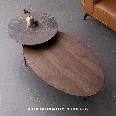 Nordic minimalist Italian 3mm side table imported slate combination round table light luxury simple walnut color ins coffee table