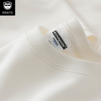 White sweatshirt male autumn winter style plus suede 400g heavy lbs pure color round collar blouse loose large code pure white winter clothing jacket