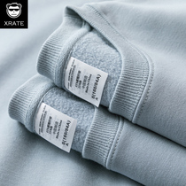 Gush thicken sweatshirt male autumn winter 400g heavy-pound warm round collar blouses with loose large code foggy blue pure color jacket