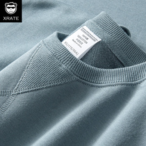 Sweatshirt mens spring autumn 380g heavy pound pure cotton foggy blue round collar mens autumn clothes with loose big code trendy retro jacket