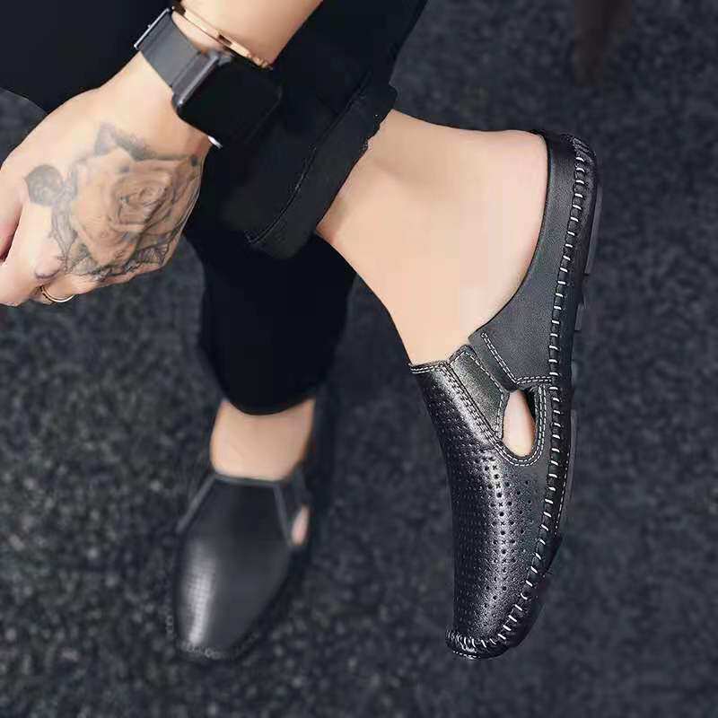 2023 Breakthrough semi - slippers male baghai version of the beach shoes trend leather sandals