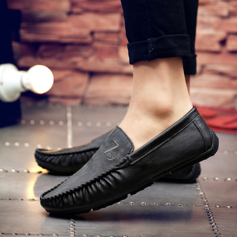 2021 one-step beanie shoes men's Korean version of the lazy shoes all-match driving casual shoes trendy leather shoes over-the-foot men's shoes