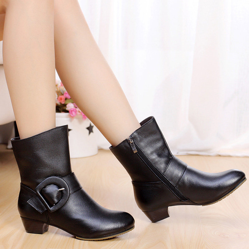 Breaking Xiaoqiu Winter Female Boots Genuine Leather Boots Children Spring Autumn Short Boots Single Boots Cotton Boots Large Size Women Cotton Shoes 4043