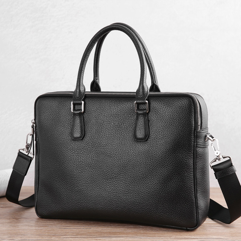 Men's Bag Briefcase Handbag Leather First Layer Cowhide Soft Leather Simple Business Hand Carry Men's Multilayer Shoulder Bag