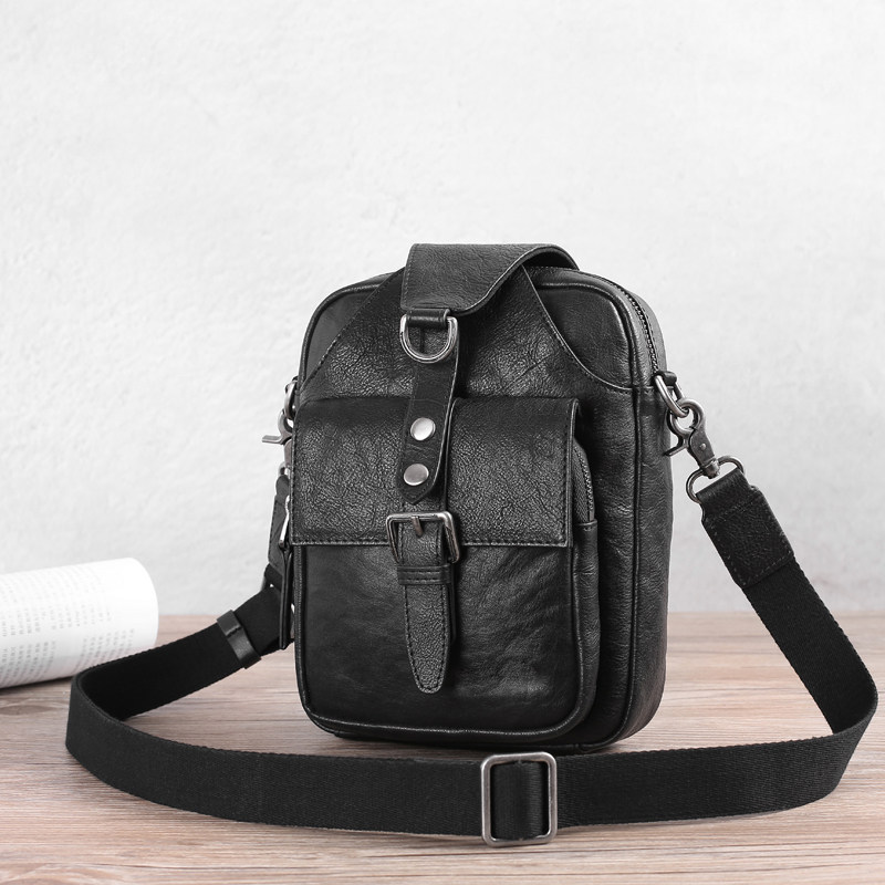 Men's Messenger Bag Chest Bag Genuine Leather Top Layer Cowhide Multifunctional Trendy Men's Single Shoulder Bag Casual New Soft Leather Small Bag