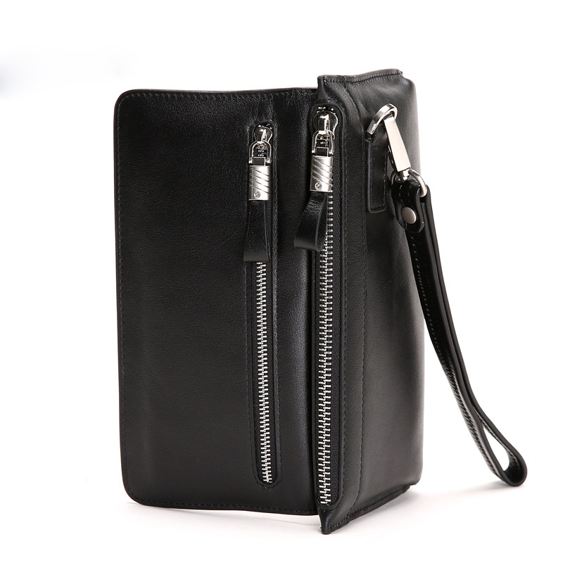 Wallet Men's Leather Long Version Wallet Layer Leather Handbag Double Zipper Trendy Men's Double Layer Design Men's Wallet