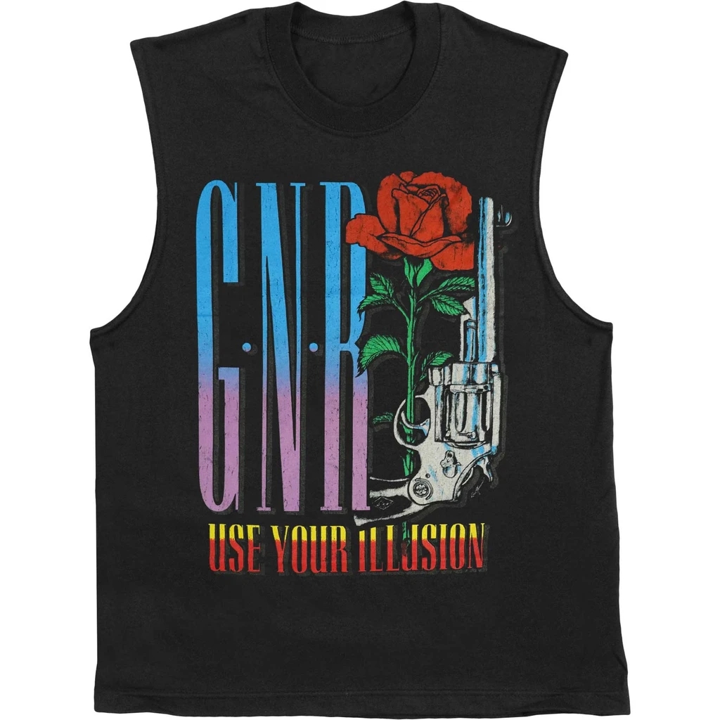 Spearflower RoseGuns'N'Roses Rock and roll vest T-shirt guns And Rose gun Flower Band Sleeveless easy waistcoat men and women tide