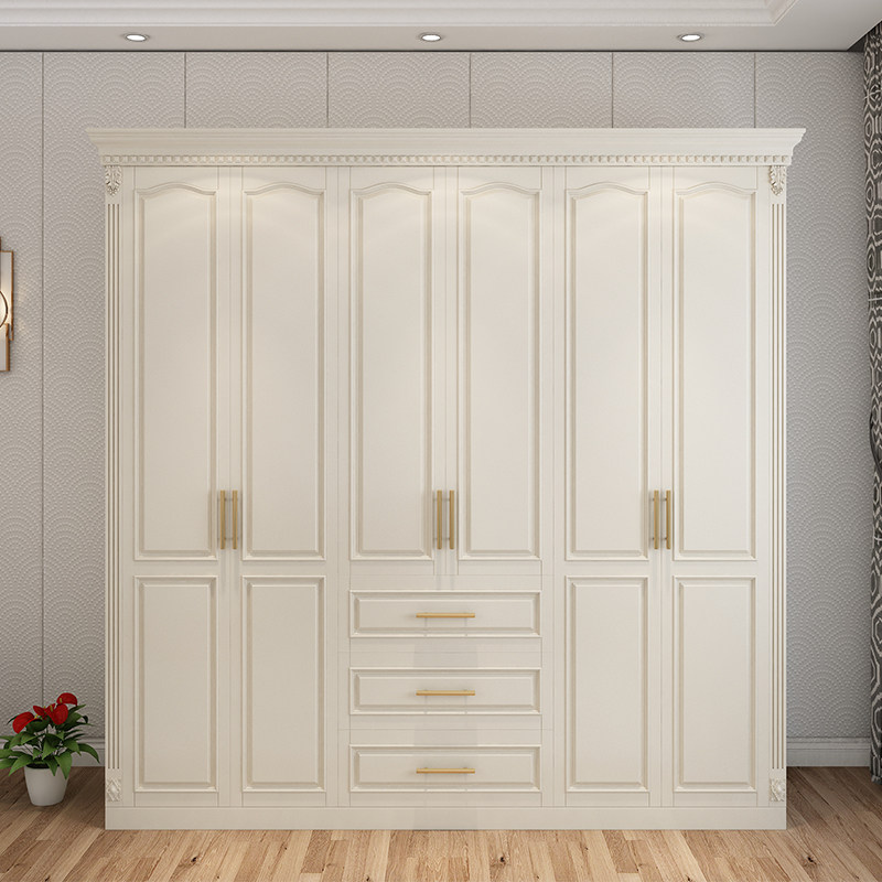 American Solid Wood Wardrobe Modern Simple European Overall Bedroom Storage Cabinet 4, 5, 6 White Wardrobe