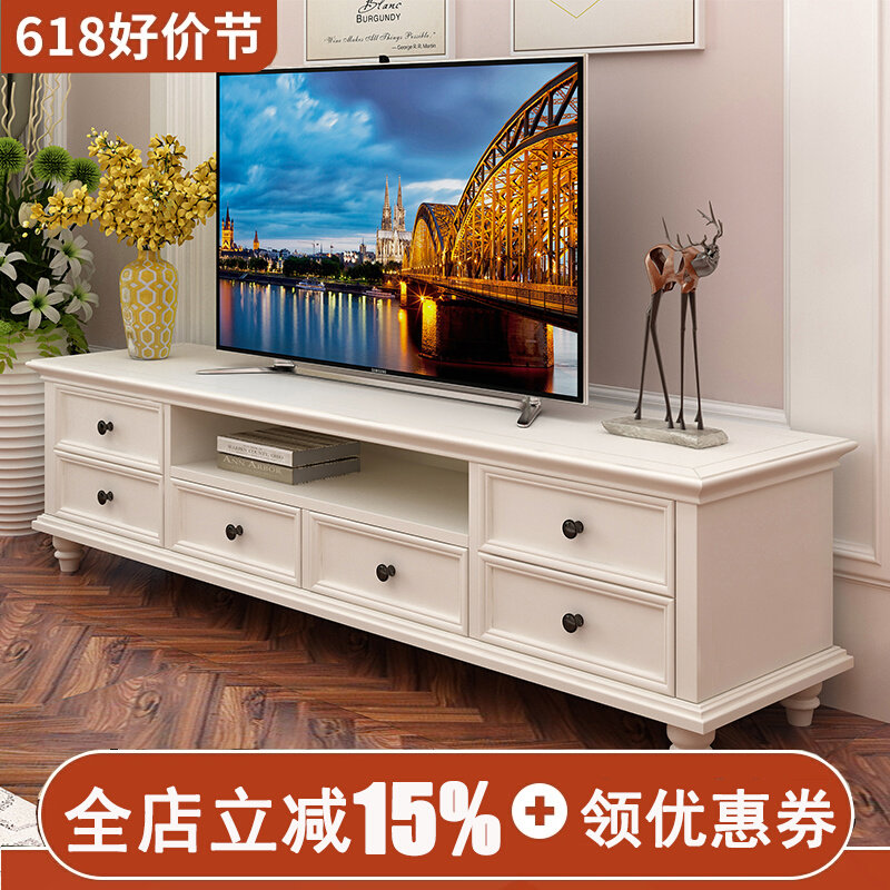 American solid wood TV cabinet white bedroom cabinet modern minimalist living room small apartment cabinet coffee table combination set
