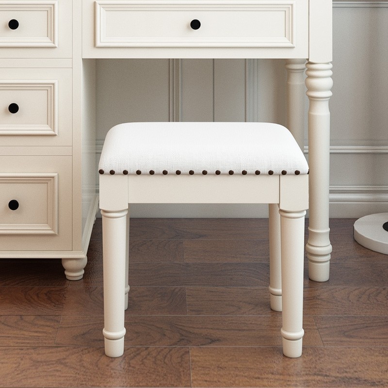 American Solid Wood Dressing Bedroom White Soft Package Cosmetic Stool Jane European Fashion Superior Wood Chair