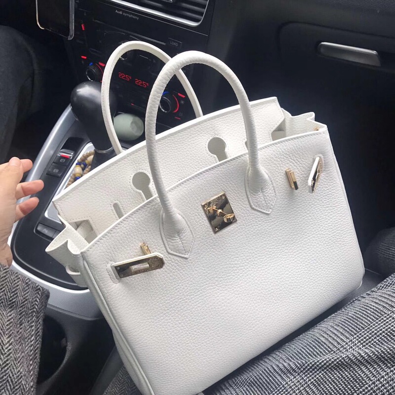 First-Layer Cowhide Leather with Lychee Pattern, Platinum Bag, Genuine Leather, Fashionable Pure White Women's Handbag, Ladies' Tote Bag, Shoulder Bag, Crossbody Large Bag