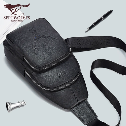 Septwolves, мужская нагрудная сумка для отдыха, вместительная и большая кожаная сумка через плечо, из натуральной кожи