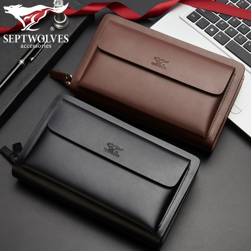 Septwolves, сумка с петлей на руку, маленькая сумка клатч, вместительный и большой бумажник с молнией, из натуральной кожи