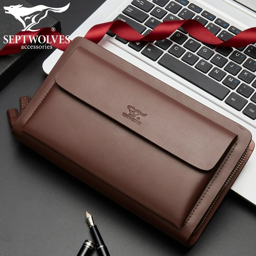 Septwolves, сумка с петлей на руку, маленькая сумка клатч, вместительный и большой бумажник с молнией, из натуральной кожи