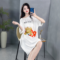 2022 Sleeping Dress Womens Summer Ice Silk Casual Thin short sleeves Loose Big Code Mid-Length Cartoon Pyjamas Pyjamas home clothes