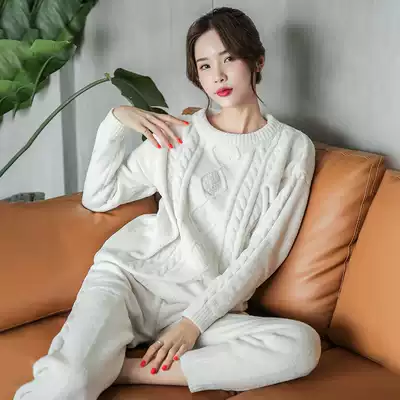 Pajamas women's autumn and winter soft pajamas wool home clothes chenille sweater knitted thickened Japanese winter set