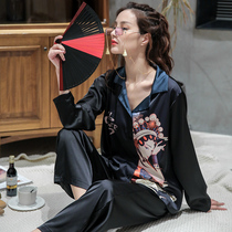 2021 Spring and Autumn New Womens Pajamas Set Ice Thin Red Chinese Style Classic Vintage Shirt Pajamas Tide Tide