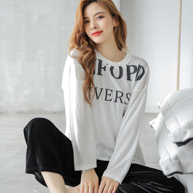 2020 new spring and autumn pajamas women's Korean version pullover gold velvet long-sleeved thin two-piece suit can be worn outside the trendy home wear
