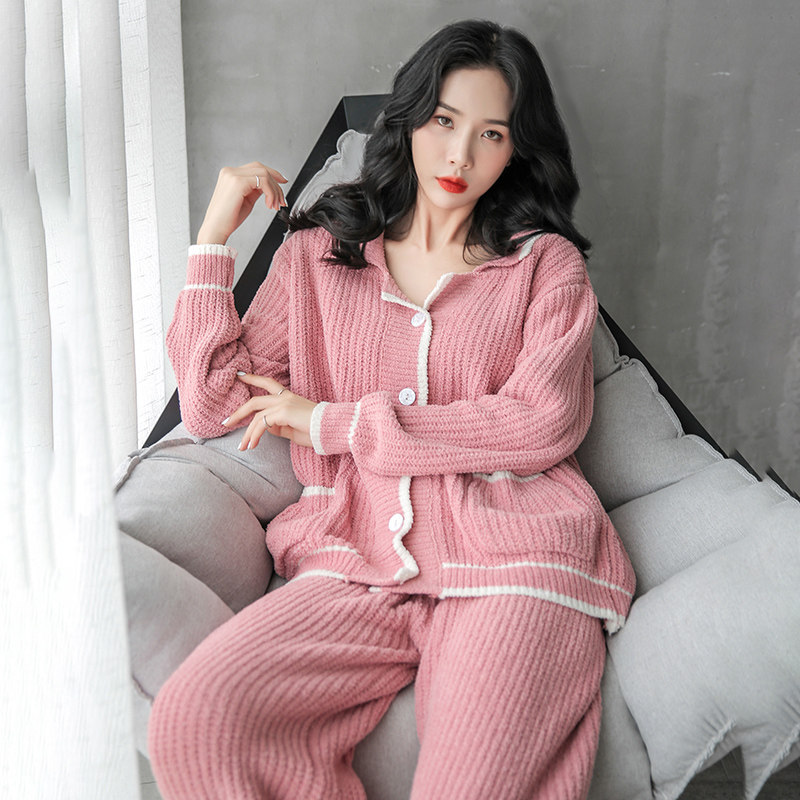 New Pyjamas Woman Autumn Winter Soft cotton Sleeping Clothing Knit Wool clothing Cardiovert Two-piece Suit Thickened Warm Home Clothing