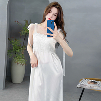 Sleeping Skirt Woman Summer New Dress Ice silk Sexy white slim harness sweet beauty net red pure desire for a long pajamas
