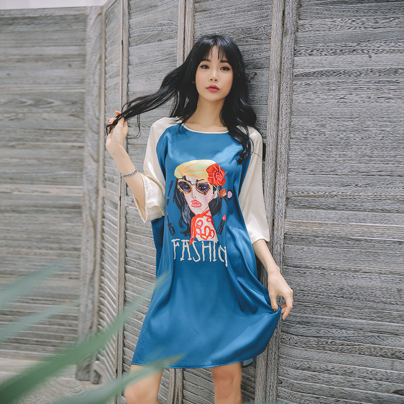 New pajamas girl summer cute skirt sleeping dress loose and long cute and outdoor home suit