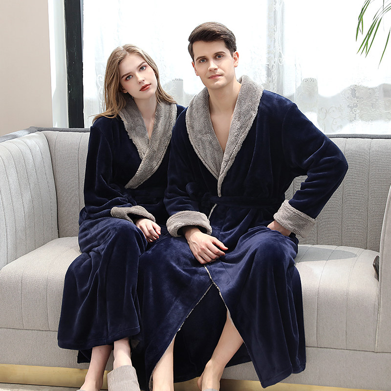 Sleeping robe men's flannel lengthened bathrobe women's home clothes lovers sleeping robes pyjamas pyjamas autumn and winter coral suede bath clothes upgrade