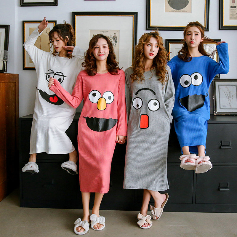 Sleeping dress autumn girl girl girl color select cotton long sleeve sleepdress cartoon cute nightwear home suit