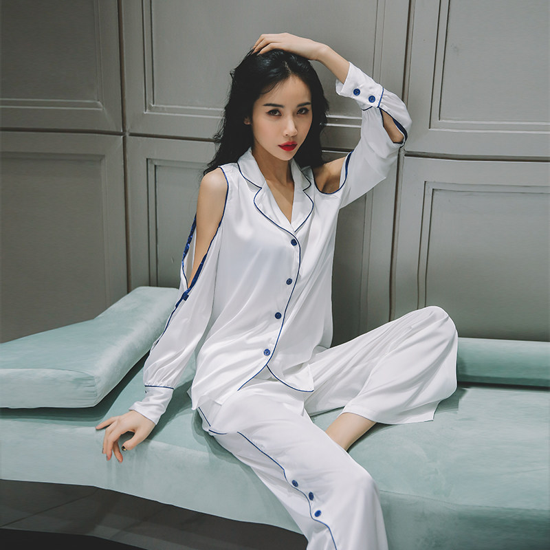 Sleepwear woman 2023 New spring and autumn sexy open-shoulder backflow metaphysical high and high nectar with the same Ice Silk Home Costume Summer 