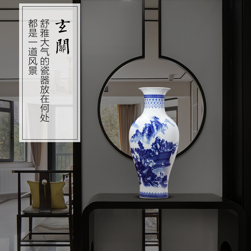 Jingdezhen blue and white ceramics pastel landscape of new Chinese style household vase furnishing articles sitting room TV cabinet decoration
