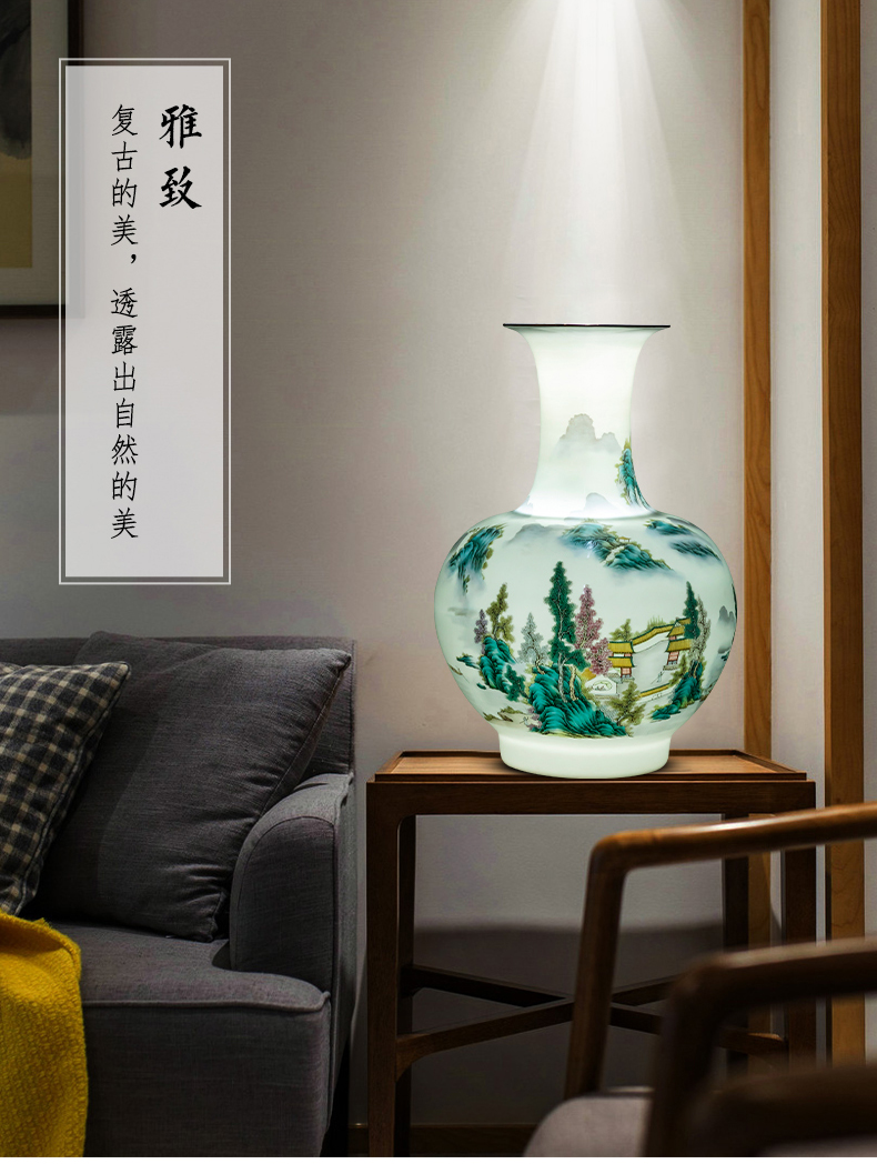 Jingdezhen ceramics pastel landscape thin body new Chinese style household vase office sitting room adornment is placed