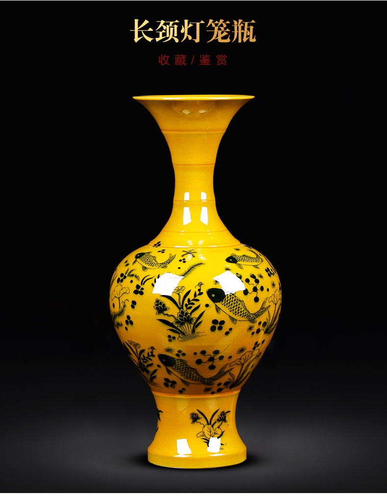 Jingdezhen ceramics yellow glaze ears vase archaize open piece of flower arranging new Chinese style household furnishing articles sitting room adornment