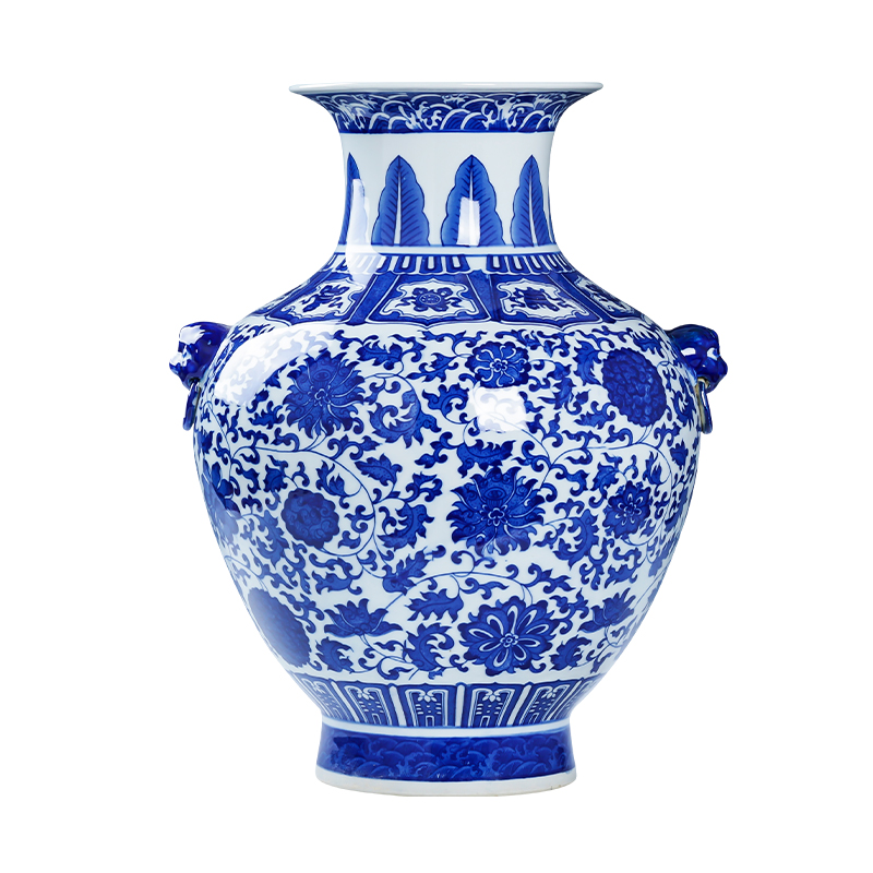 Jingdezhen porcelain ceramic antique large blue and white porcelain vase living room TV cabinet decoration of Chinese style household furnishing articles