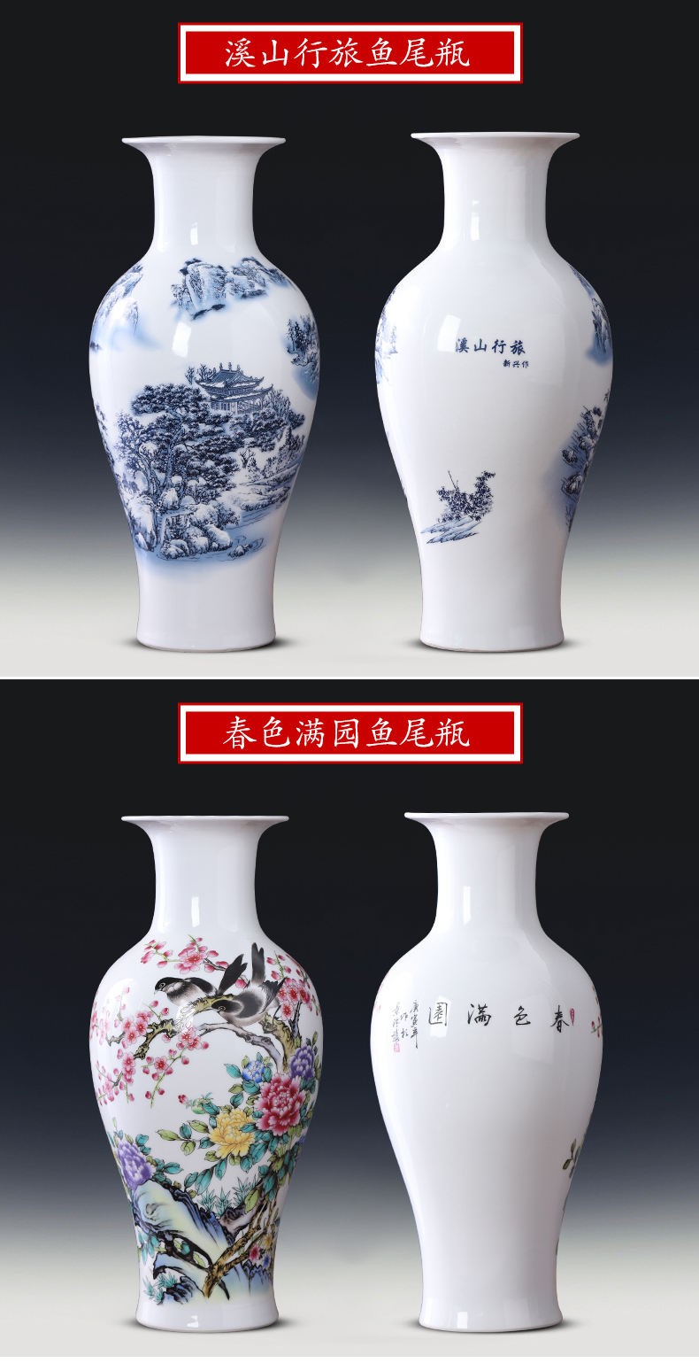 Jingdezhen blue and white ceramics pastel landscape of new Chinese style household vase furnishing articles sitting room TV cabinet decoration