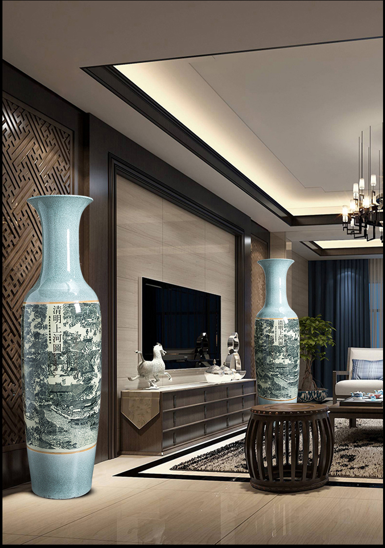 Jingdezhen ceramics archaize crack qingming scroll oversized ground vase furnishing articles home sitting room adornment