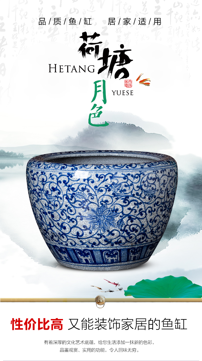 Archaize crack of blue and white porcelain of jingdezhen ceramics glaze large hand - made aquarium calligraphy and painting scroll the receive cylinder decorate furnishing articles