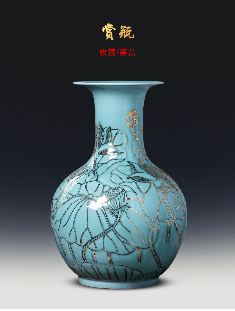 Jingdezhen porcelain ceramic light blue glaze hand - made paint the big vase furnishing articles of key-2 luxury household living room TV cabinet decoration