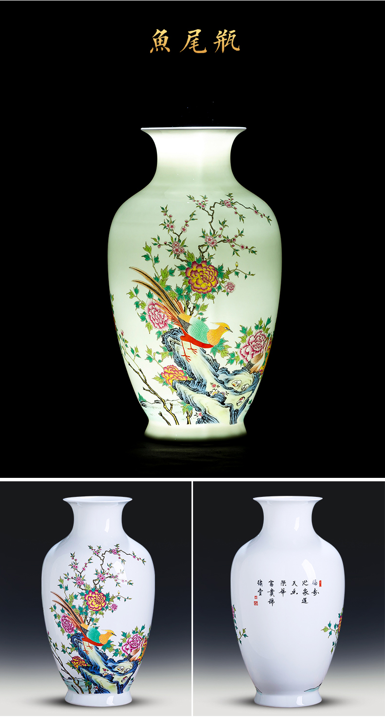 Jingdezhen porcelain ceramic powder enamel thin body new Chinese style household vase living room TV ark, flower adornment furnishing articles