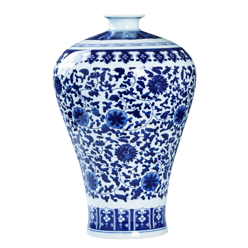 Antique blue and white porcelain of jingdezhen ceramics glaze color vase is placed under the new Chinese style household flower arrangement sitting room adornment