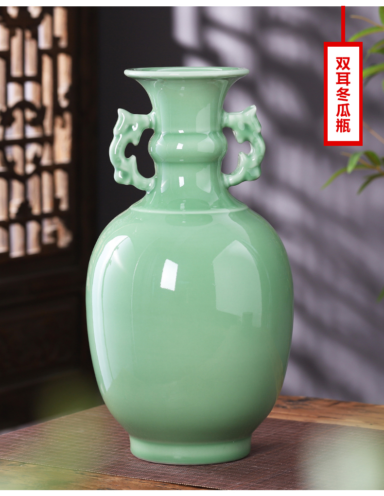 Jingdezhen porcelain ceramic green glaze vase flower arranging place of new Chinese style is contracted home sitting room TV ark, adornment