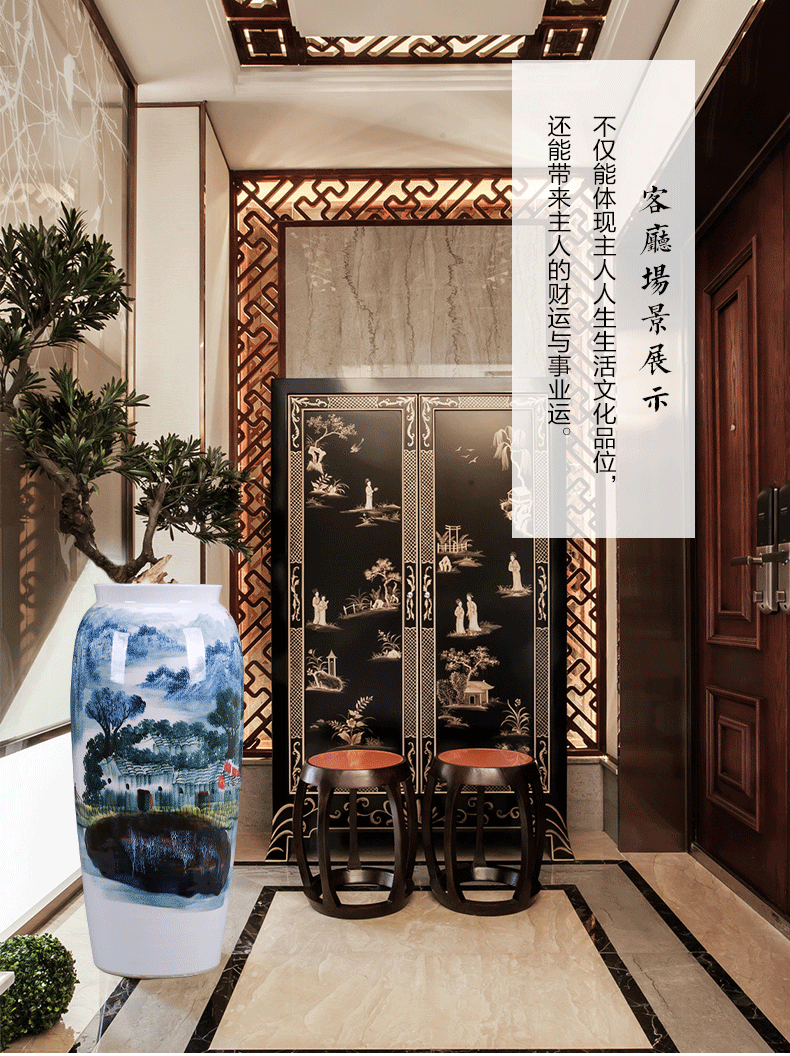 Jingdezhen ceramics hand - made jiangnan spring scenery large quiver ground vase sitting room adornment of Chinese style household furnishing articles