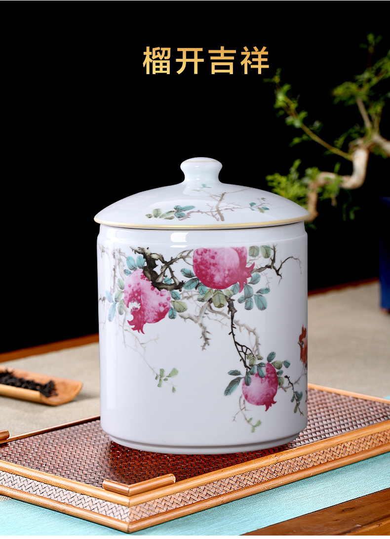 Jingdezhen ceramics landscape caddy fixings puer tea cake tin with large seal storage place ornament