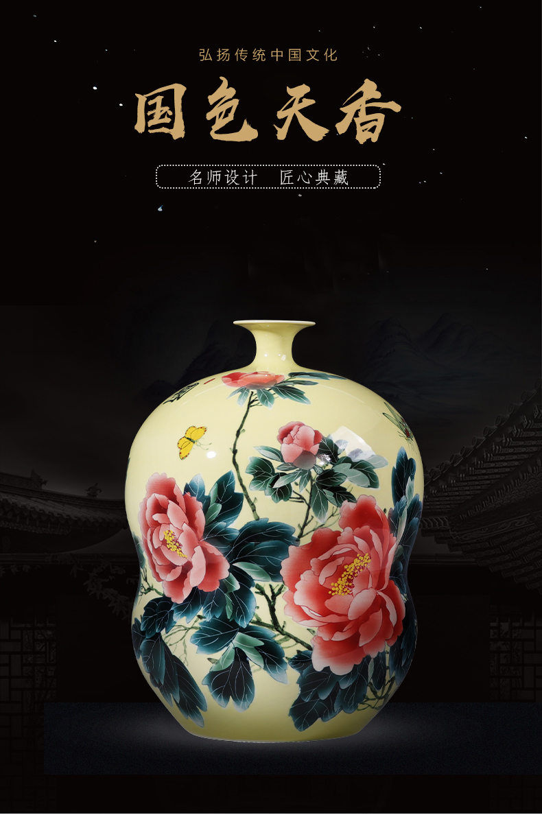 Jingdezhen porcelain ceramic masters hand made peony gourd vase furnishing articles of the new Chinese style home sitting room adornment